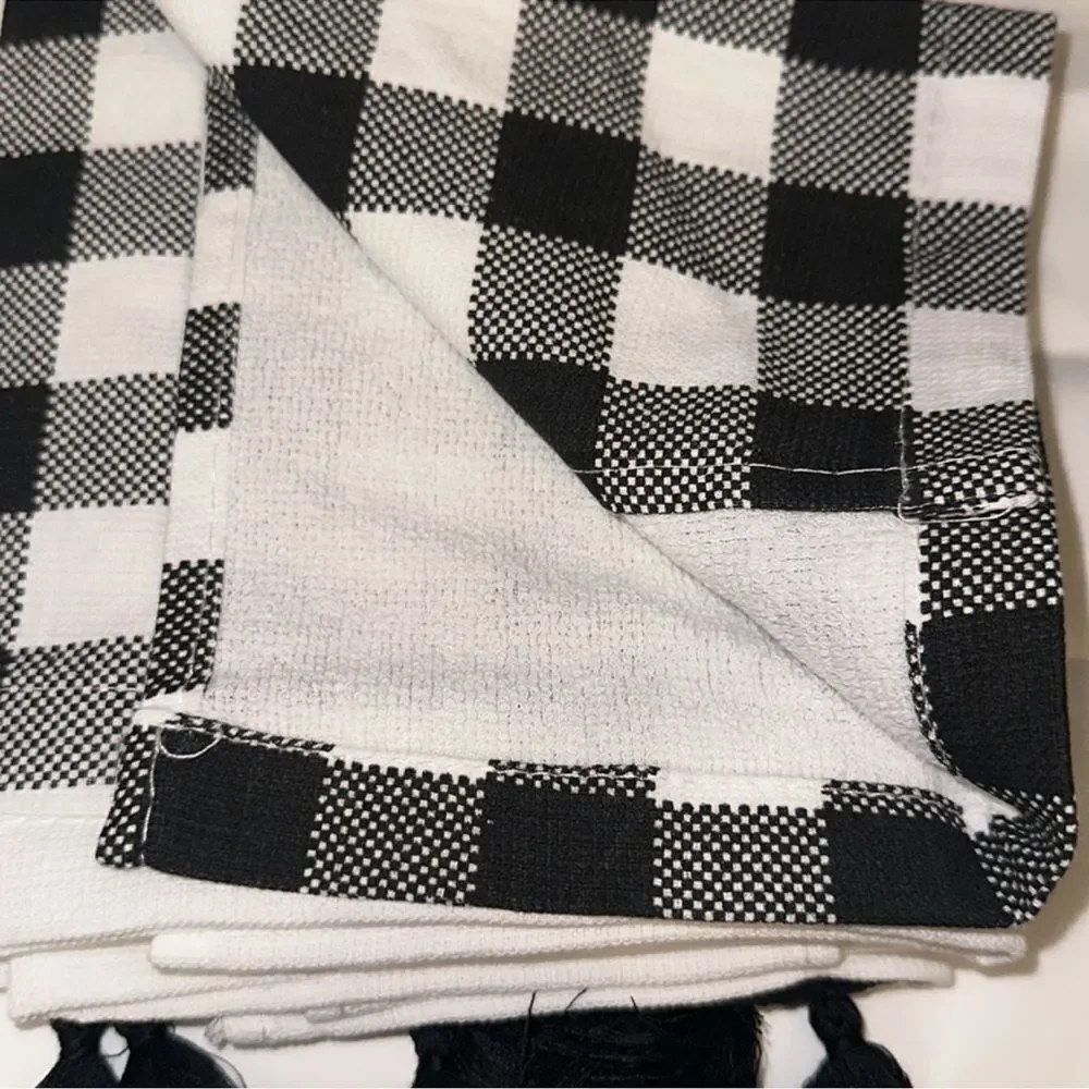 MRKT Autumn Harvest Black White Graphic Gingham Plaid Cotton Towel Gift Set